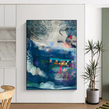 Load image into Gallery viewer, Hand - painted Oversized Blue - Toned Mixed Media Abstract Acrylic Art for Coastal - Inspired Studies LargeART0095
