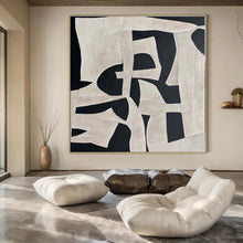 Load image into Gallery viewer, Hand - painted Extensive Black - White Geometric Abstract Acrylic Art for Minimalist Galleries LargeART0132
