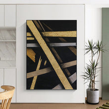 Load image into Gallery viewer, “Gilded Geometry” - Black, Gold, and Silver Abstract Art, Abstract Painting on Canvas DKH1094
