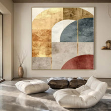 Load image into Gallery viewer, Geometric Gold &amp; Earth - Tone Abstract Canvas Painting, Suited for Mid - Century Modern Living Room &amp; Sophisticated Retail Boutique LargeART1246
