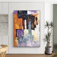Load image into Gallery viewer, “Color Block Abstract Composition” - Purple, Orange, Grey Abstract Art on Canvas DKH1305
