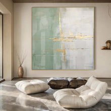 Load image into Gallery viewer, Green and Gold Abstract Lines Acrylic Art, Nice for Yoga Studio &amp; Light - Filled Bedroom LargeART1043
