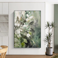 Load image into Gallery viewer, “Green - White Floral Dream” - Soft Green and White Blossom Art, Abstract Painting on Canvas DKH1086
