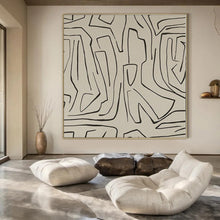Load image into Gallery viewer, Black Line Abstract on Beige Abstract Canvas Painting, Perfect for Bohemian Living Room &amp; Art Studio LargeART1139

