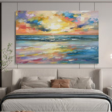 Load image into Gallery viewer, Hand - painted Large - Scale Vibrant Sunset Beach Acrylic Art for Relaxing Bedroom Retreats LargeART1748
