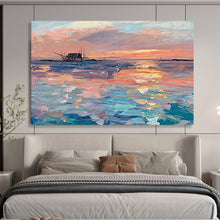 Load image into Gallery viewer, “Sunset Over Water” - Impressionistic Abstract Acrylic of a Coastal Sunset, Perfect for Balcony and Guest Room DLZ205

