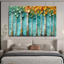 Load image into Gallery viewer, Textured Birch “Teal Grove” Painting on Canvas, Impasto Forest Art DKH822

