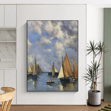 Load image into Gallery viewer, Classic Sailboat Harbor Oil Painting, Perfect for Nautical - Themed Living Room &amp; Coastal Cottage LargeART1994
