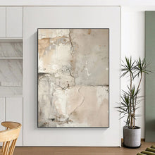 Load image into Gallery viewer, “Cracked Concrete Textures in Neutral Tones” - Beige, Grey, Brown Abstract Art on Canvas DKH1251

