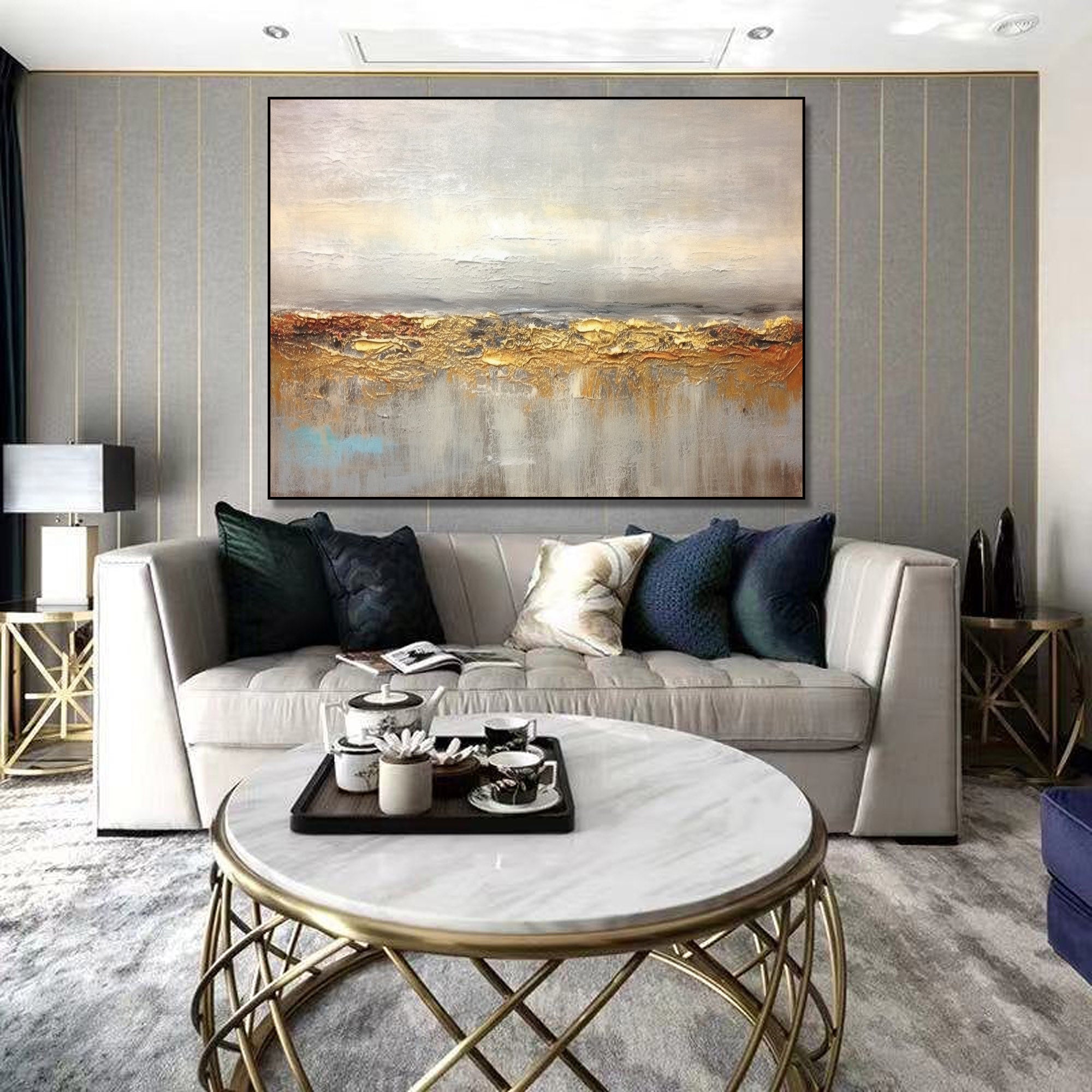 Grey Gold Textured Canvas Painting Minimalist Art For Living Room Extr –  Extra Large Wall Art, image size:2000x2000