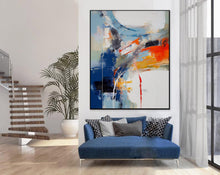 Load image into Gallery viewer, Blue White Red Palette Knife Abstract Painting Textured painting Extra Large Wall Art For Living ROOM Office Big Modern Canvas Art
