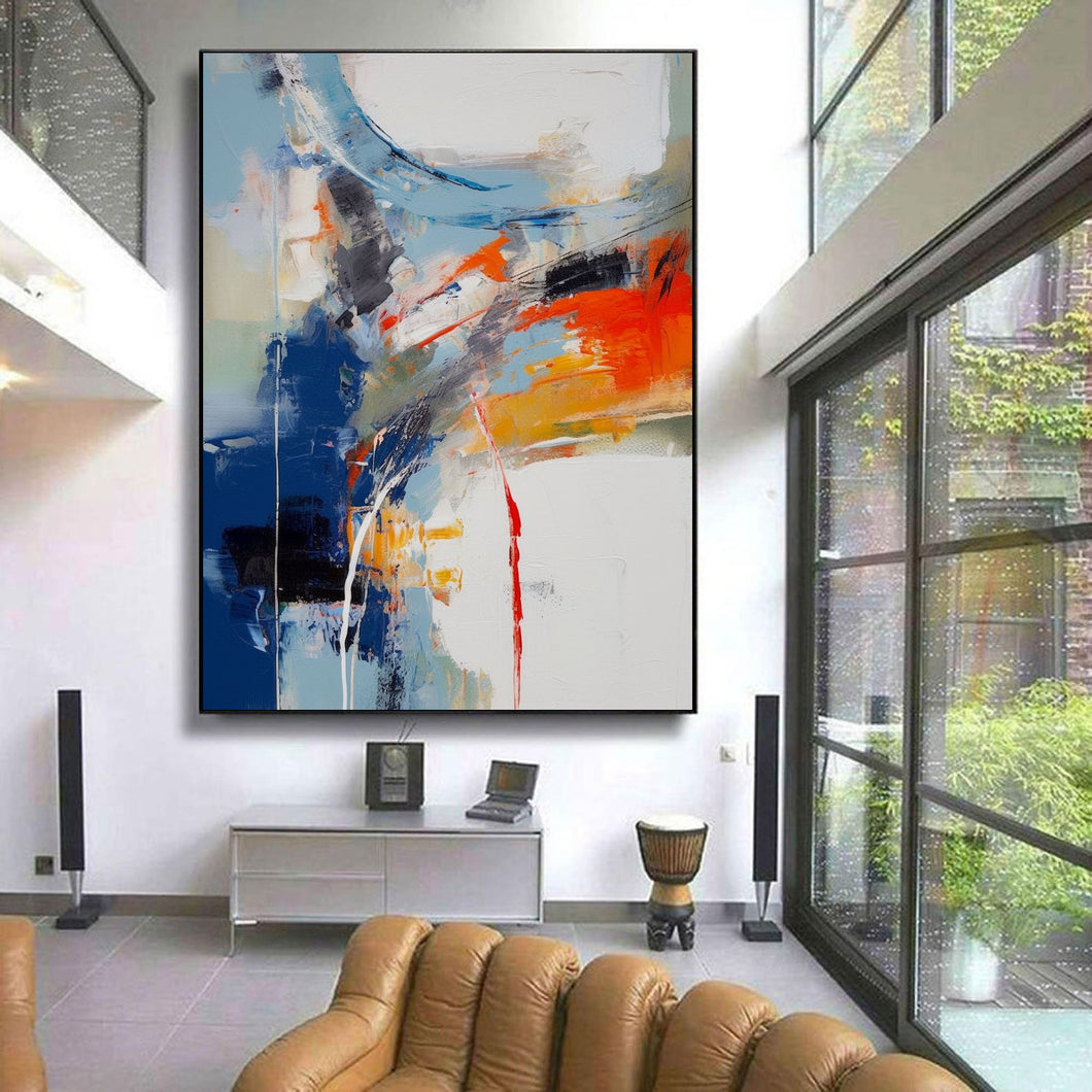 Blue White Red Palette Knife Abstract Painting Textured painting Extra Large Wall Art For Living ROOM Office Big Modern Canvas Art