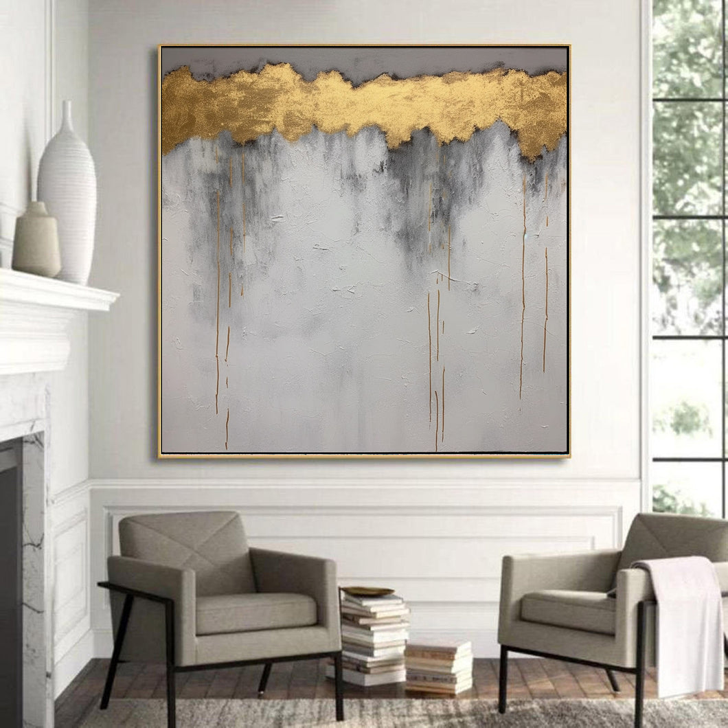 Grey Gold Textured Canvas Painting Extra Large Wall Art For Living Room Office Bedroom GP524