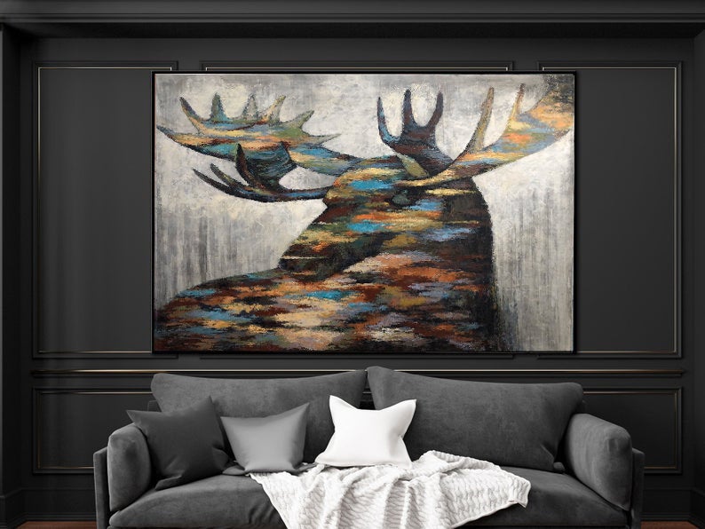 Abstract Animal Painting Moose Wall Art For Living Room Sp004