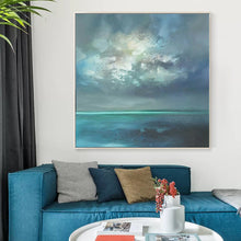 Load image into Gallery viewer, Abstract Landscape Painting Green Polar Lights Blue Acrylic Painting Wp033
