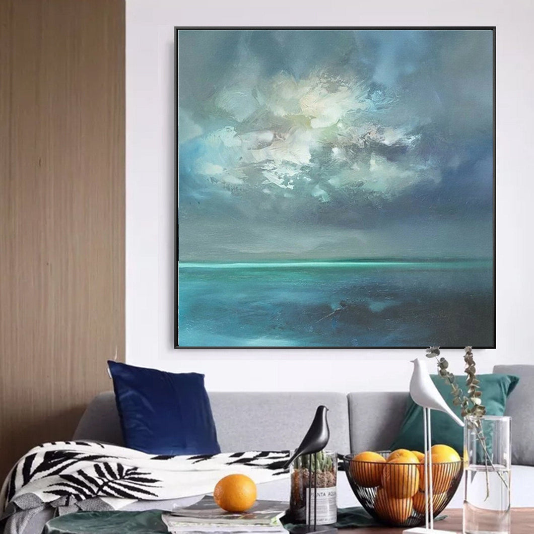 Abstract Landscape Painting Green Polar Lights Blue Acrylic Painting Wp033