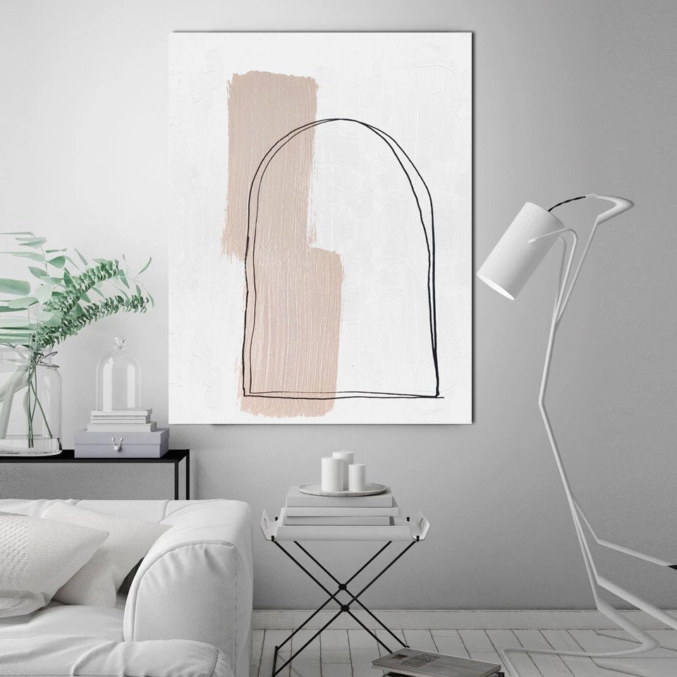 Beige And White Geometric Abstract Canvas Painting Sp055
