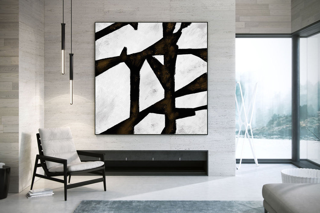 Black And White Abstract Acrylic Painting Huge Art Kp095