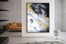 Load image into Gallery viewer, Black And White Gold Abstract Painting Textured Artwork Kp096
