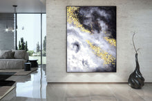 Load image into Gallery viewer, Black And White Gold Abstract Painting Textured Artwork Kp096
