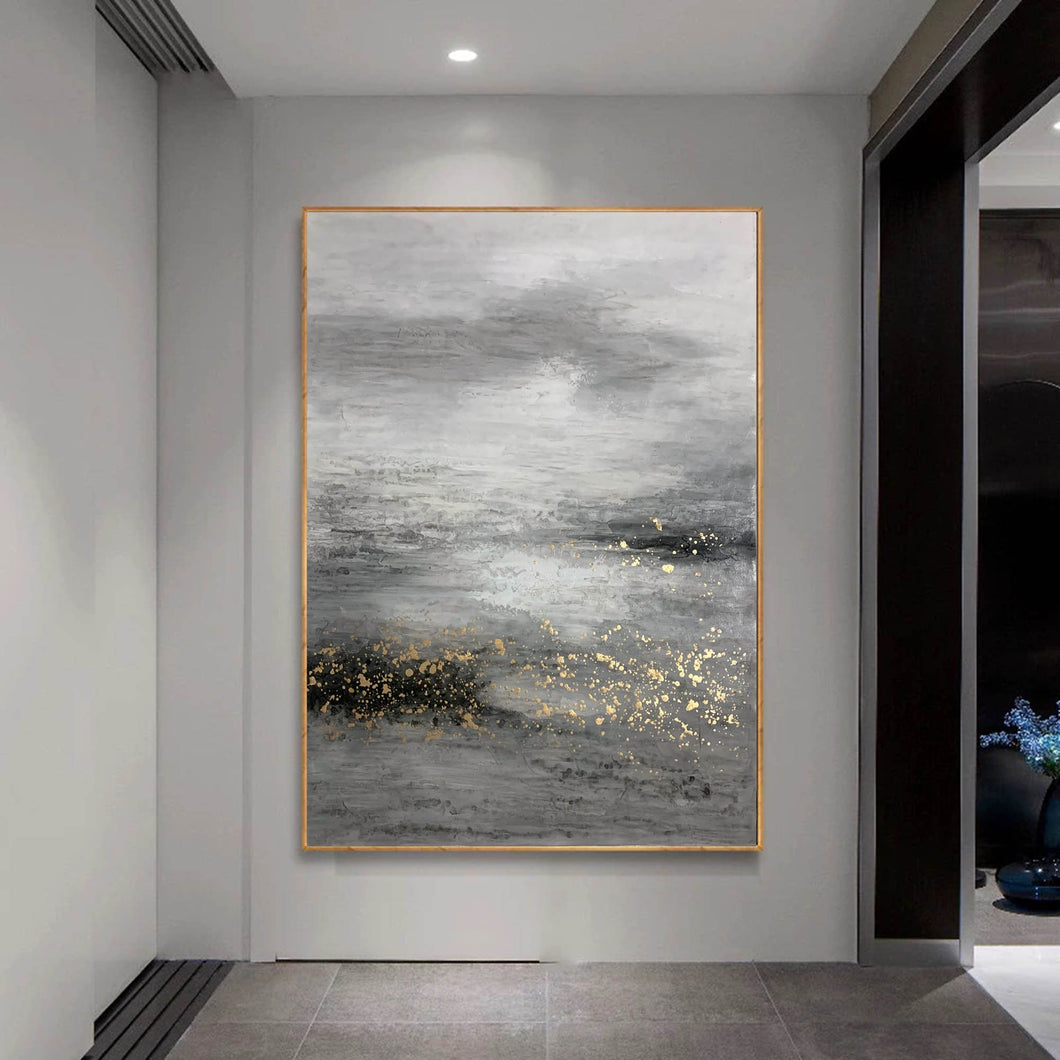 Black And White Painting Gold Contemporary Art Decor Sp009
