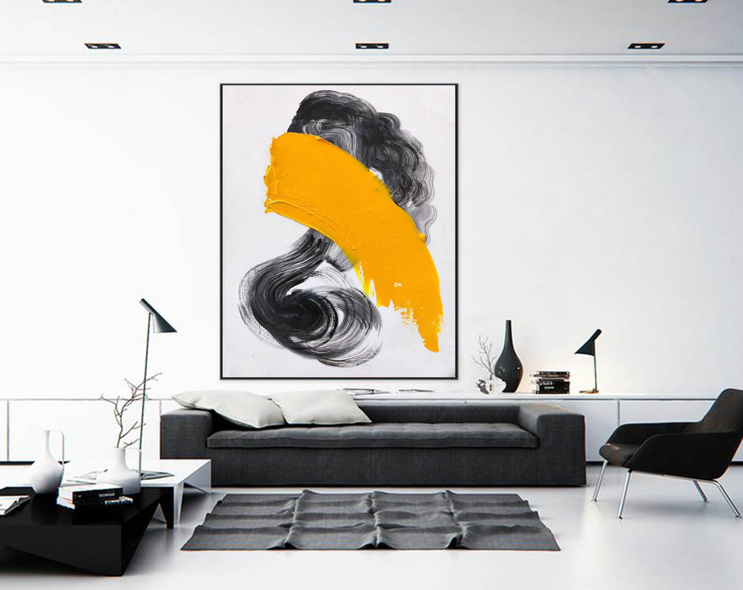 Black And White Painting Yellow Modern Canvas Art Sp082