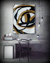 Load image into Gallery viewer, Black And White Wall Art Gold Abstract Painting for Living Room Kp105
