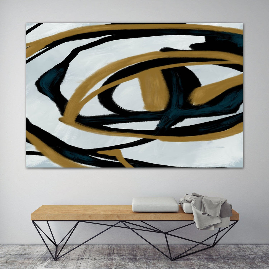 Black And White Wall Art Gold Abstract Painting for Living Room Kp105