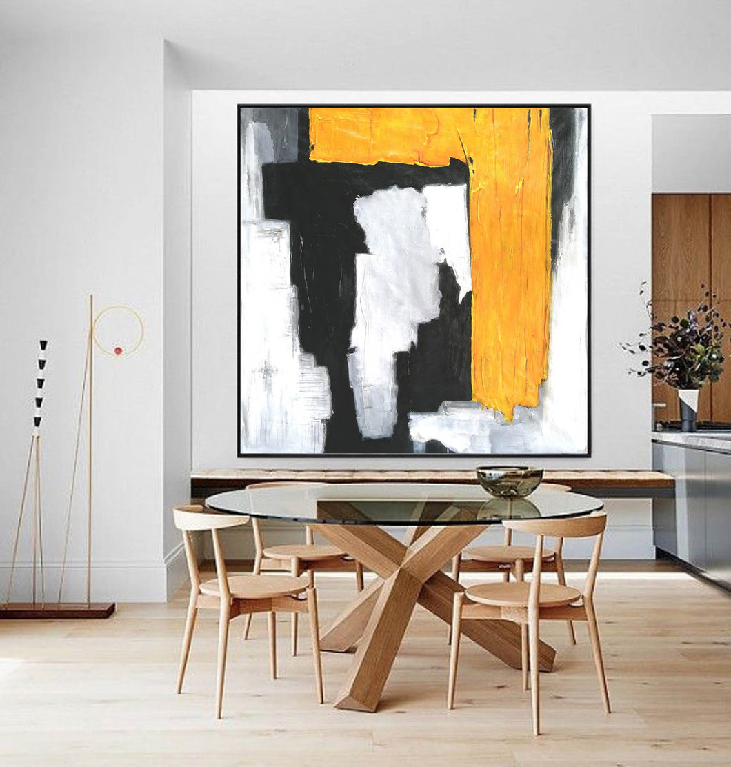 Black And White Yellow Abstract Painting Modern Art On Canvas Sp066