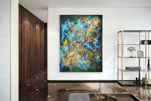 Load image into Gallery viewer, Black Gold Blue Livingroom Decor Large Abstract Painting Kp077
