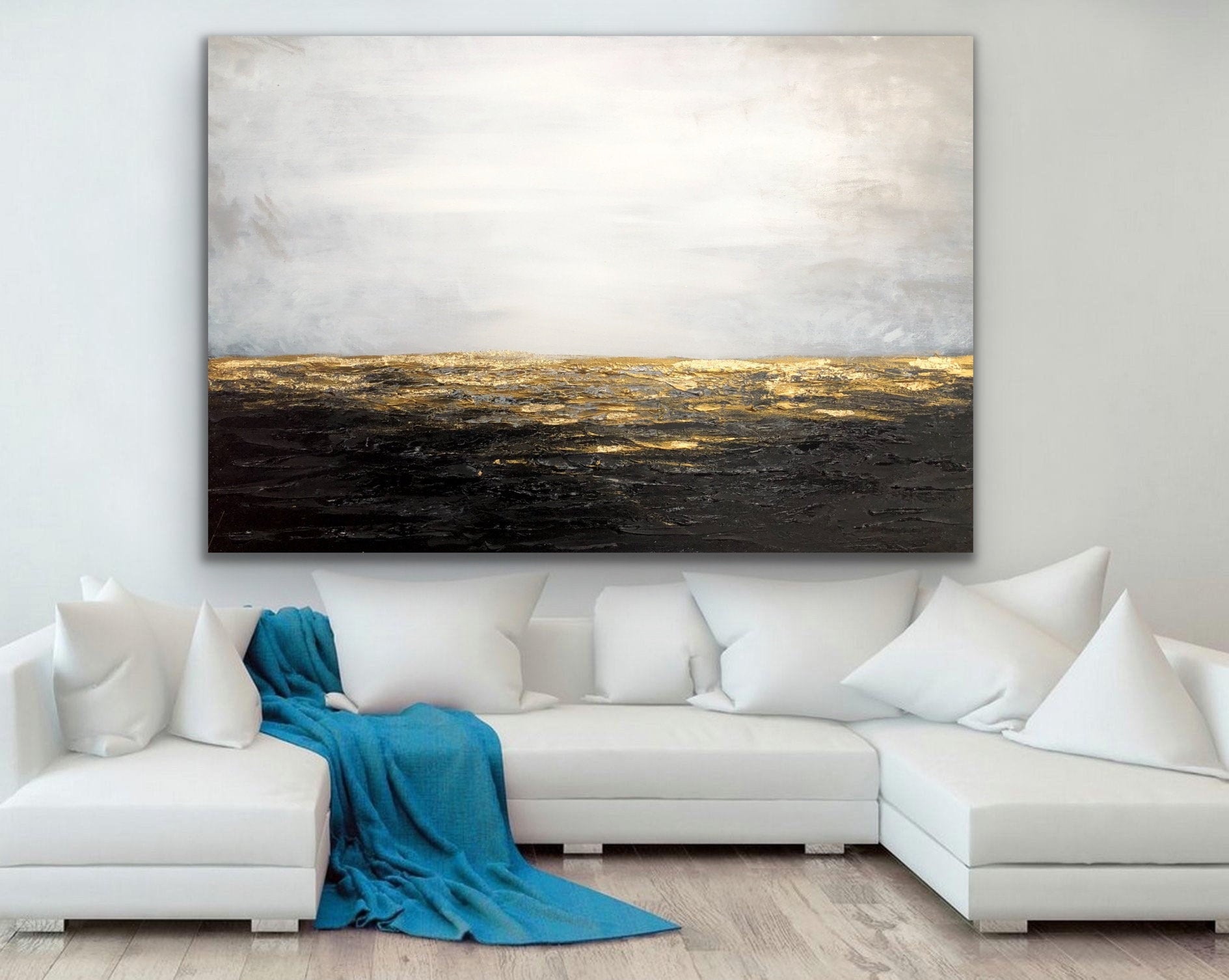 Black White Gold Painting on Canvas Contemporary Art Decor Wp011