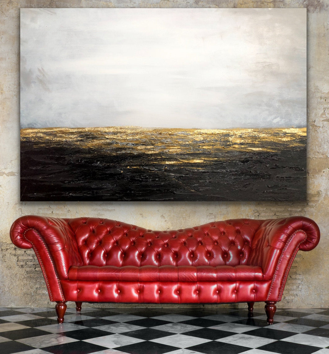 Black White Gold Painting on Canvas Contemporary Art Decor Wp011