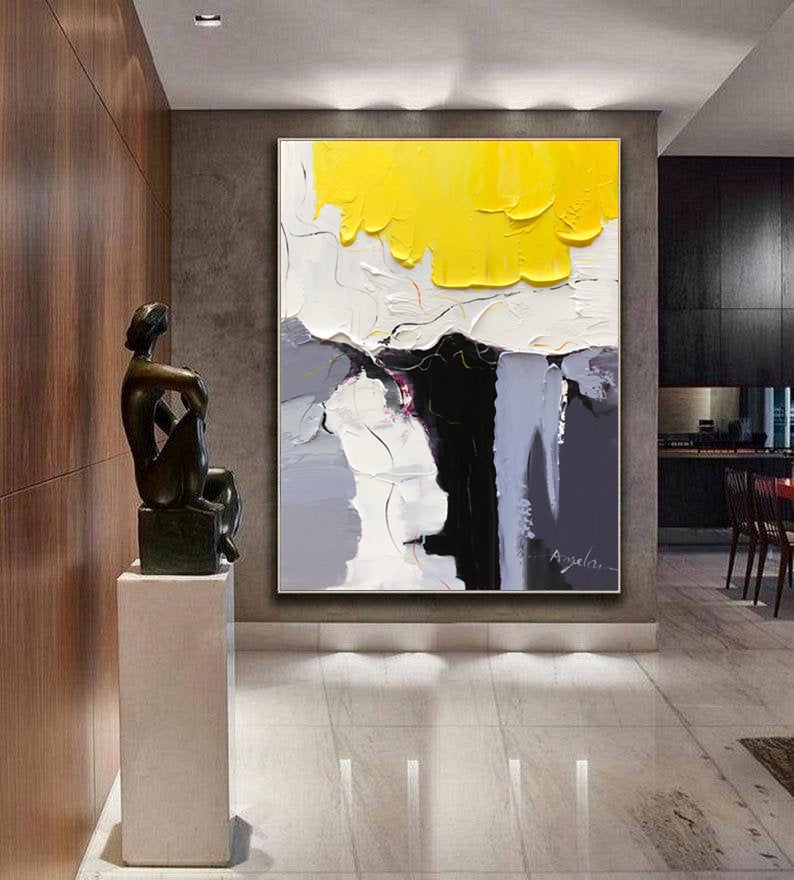 Black White Yellow Knife Painting Sofa Wall Art Kp114
