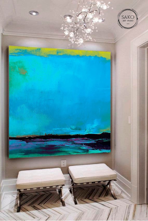 Blue Abstract Contemporary Art Livingroom Office Painting Sp020