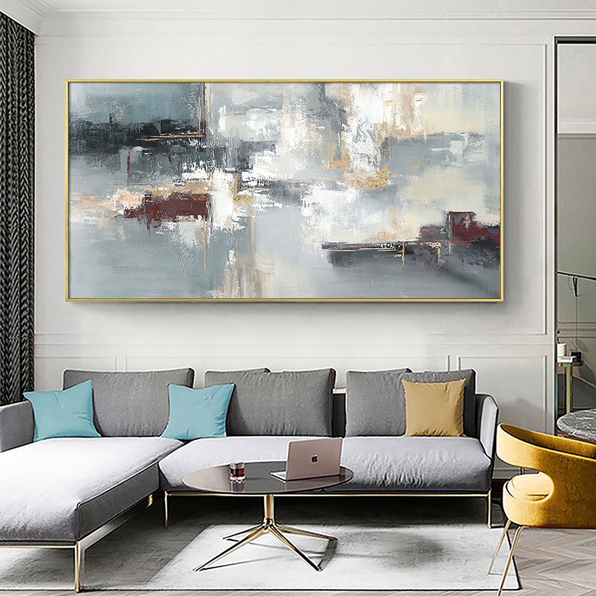 Large shops Abstract Art Painting On Canvas, Beige Painting Gold Painting, Sky Landscape Painting, Original Abstract Canvas Wall Art Office Decor