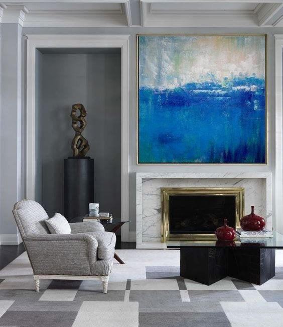 Blue And White Abstract Painting Landscape Painting For Living Room Sp050