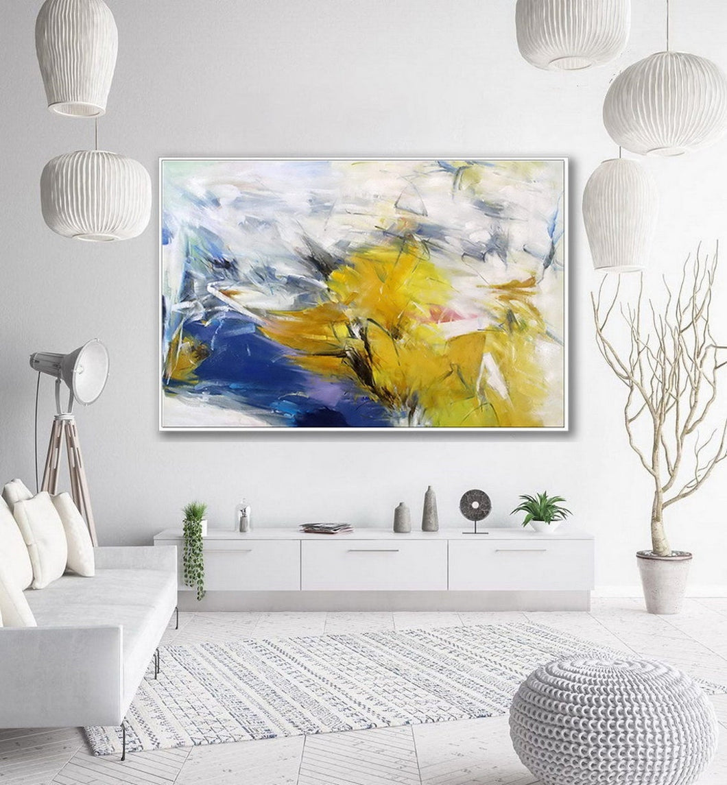 Blue Energy Yellow Abstract Painting Oversized Colorful Canvas Art Sp104