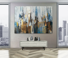 Load image into Gallery viewer, Blue Gray Abstract Painting Gold Leaf Art Modern Canvas Art Sp045
