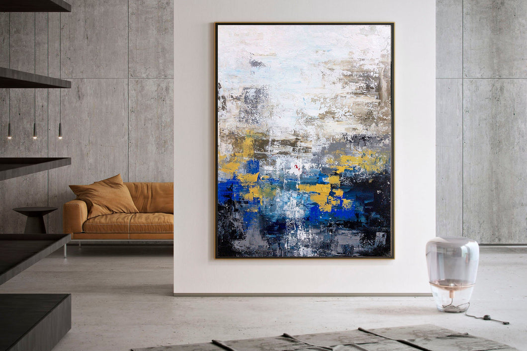 Blue Gray Gold Abstract Painting Coloful Paintings Modern Art Kp122