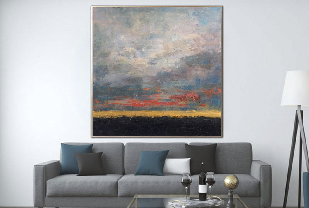 Blue Gray Sky Abstract Painting On Canvas Living Room Art Sp036