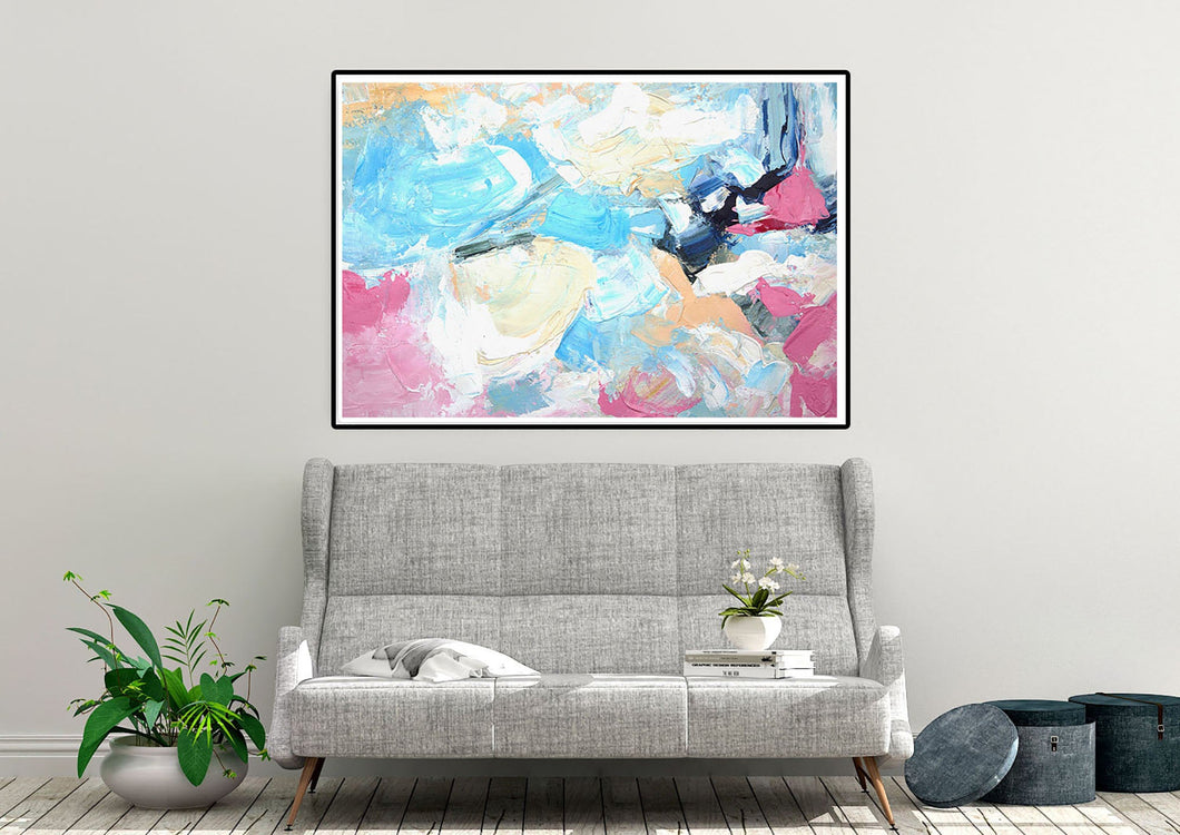 Blue Pink Yellow Contemporary Wall Art Oversize Abstract Painting Kp086