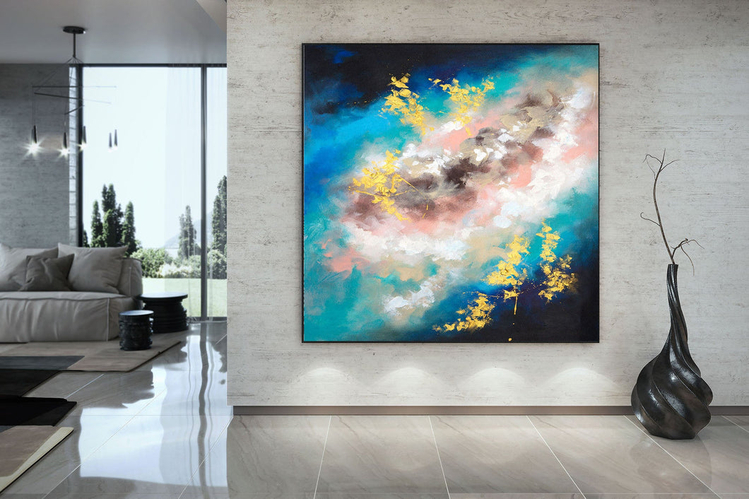 Blue White Gold Pink Abstract Canvas Art Contemporary Art Kp116