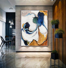 Load image into Gallery viewer, Blue White Yellow Abstract Painting Modern Canvas Art Sp092
