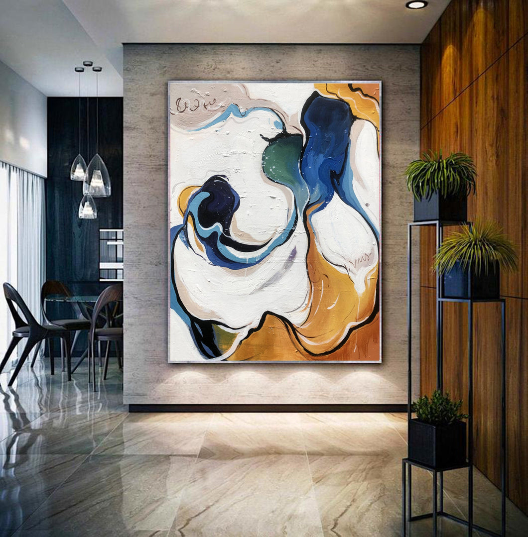 Blue White Yellow Abstract Painting Modern Canvas Art Sp092