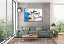 Load image into Gallery viewer, Blue White Yellow Abstract Painting for Living Room Kp102
