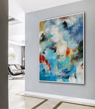 Load image into Gallery viewer, Blue White Yellow Textured Acrylic Abstract Painting On Canvas Sp100
