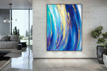 Load image into Gallery viewer, Blue White Gold Abstract Painting for Home Texture Art Kp073

