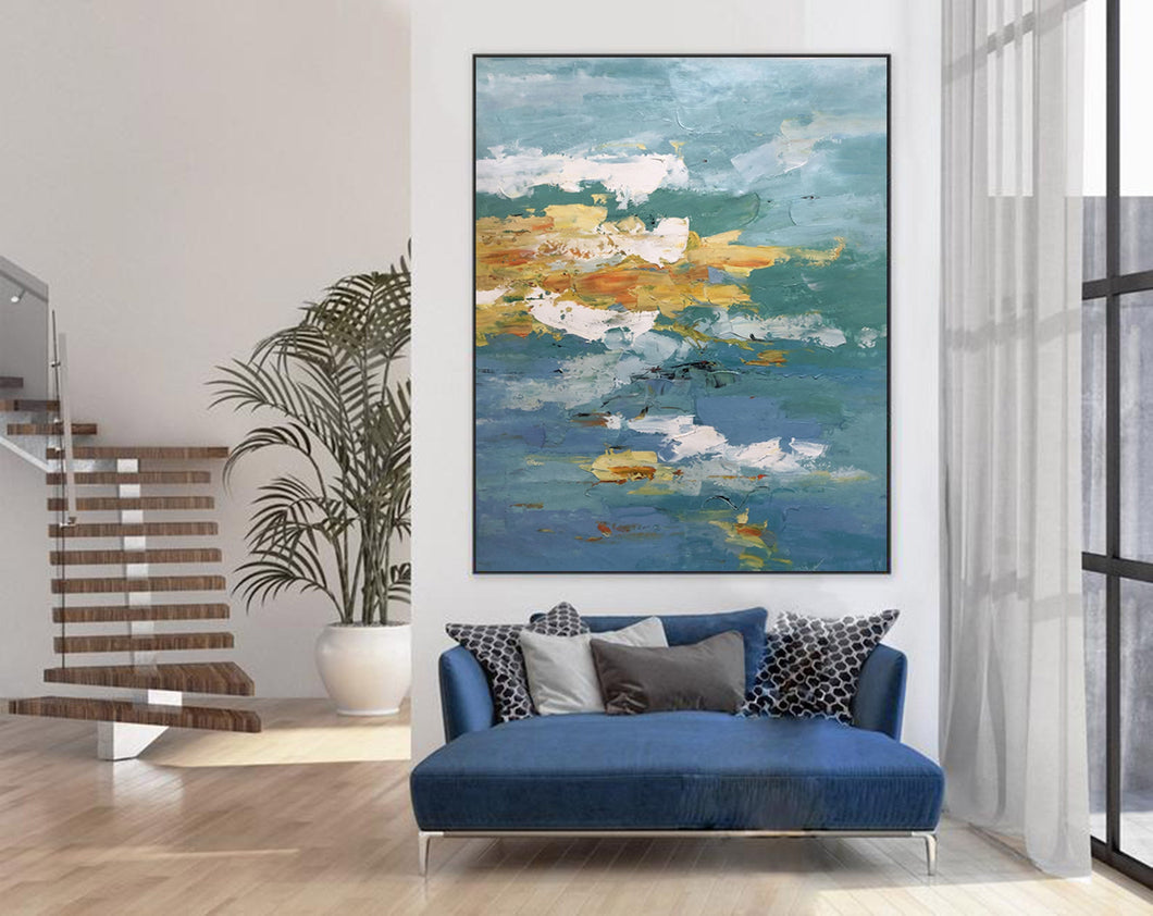 Blue Yellow White Abstract Painting Original Contemporary Painting Sp089