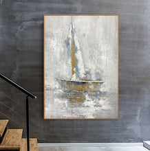 Load image into Gallery viewer, Boat Painting Abstract Acrylic Painting Gold Textured Canvas Art Sp094
