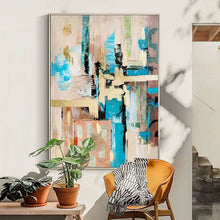 Load image into Gallery viewer, Brown Beige Blue Abstract Painting Gold Leaf Art Canvas Wp060
